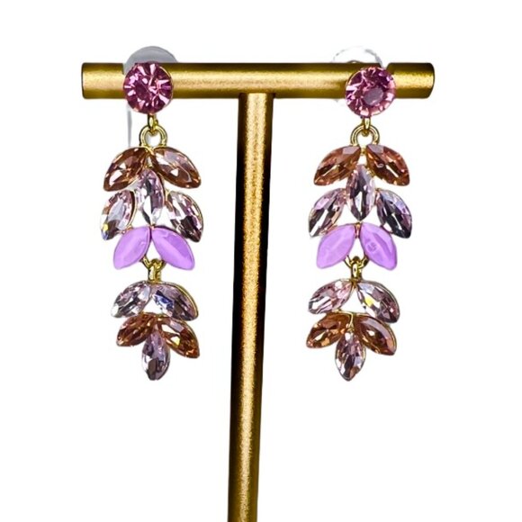 Tiered Droplet Rhinestone Earrings in Pink and Gold - STUNNING! - Picture 1 of 4
